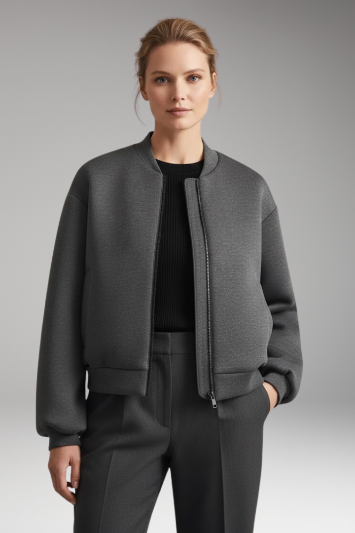 Women's Bomber Jacket with Zipper and Functional Side Pockets