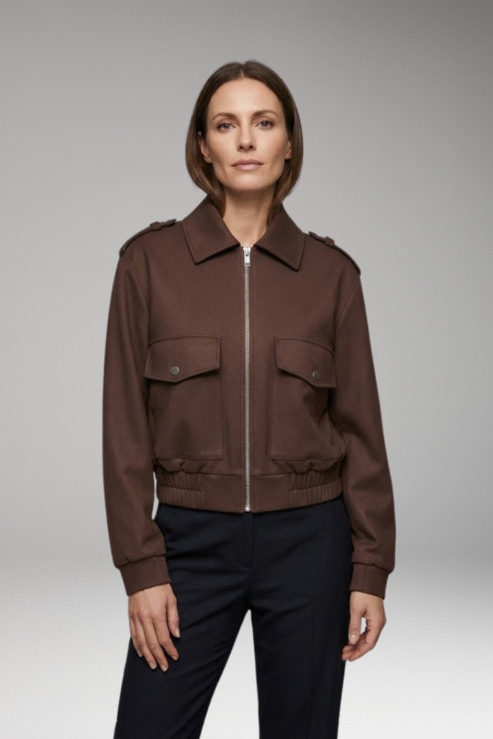 Women's Bomber Jacket with Zipper and Patch Pockets