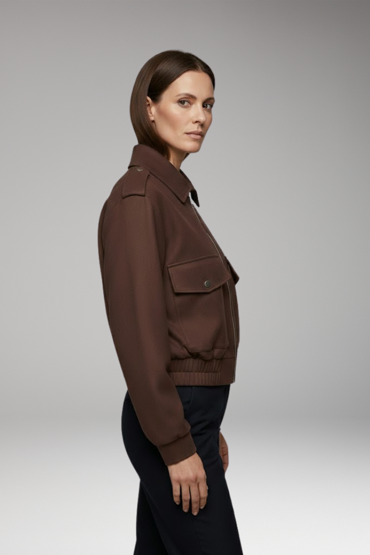Women's Bomber Jacket with Zipper and Patch Pockets