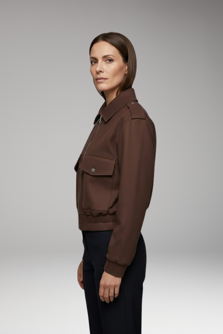 Women's Bomber Jacket with Zipper and Patch Pockets