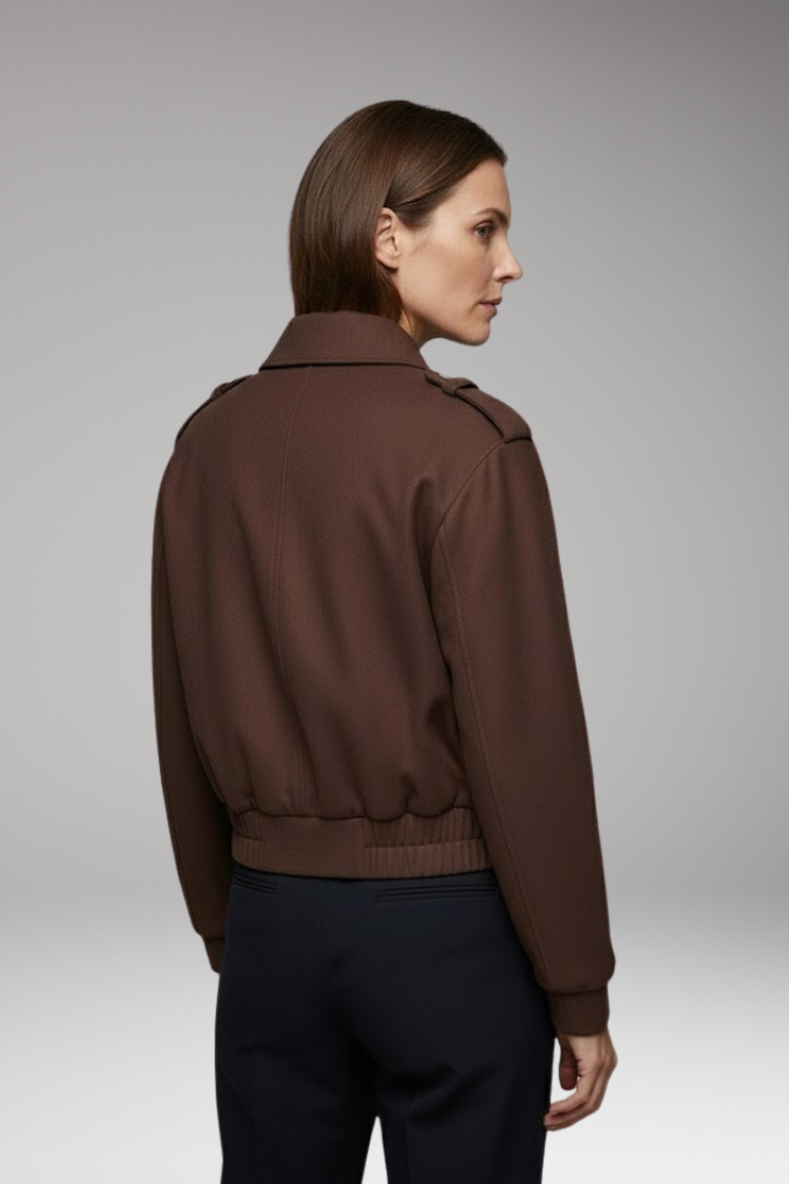 Women's Bomber Jacket with Zipper and Patch Pockets
