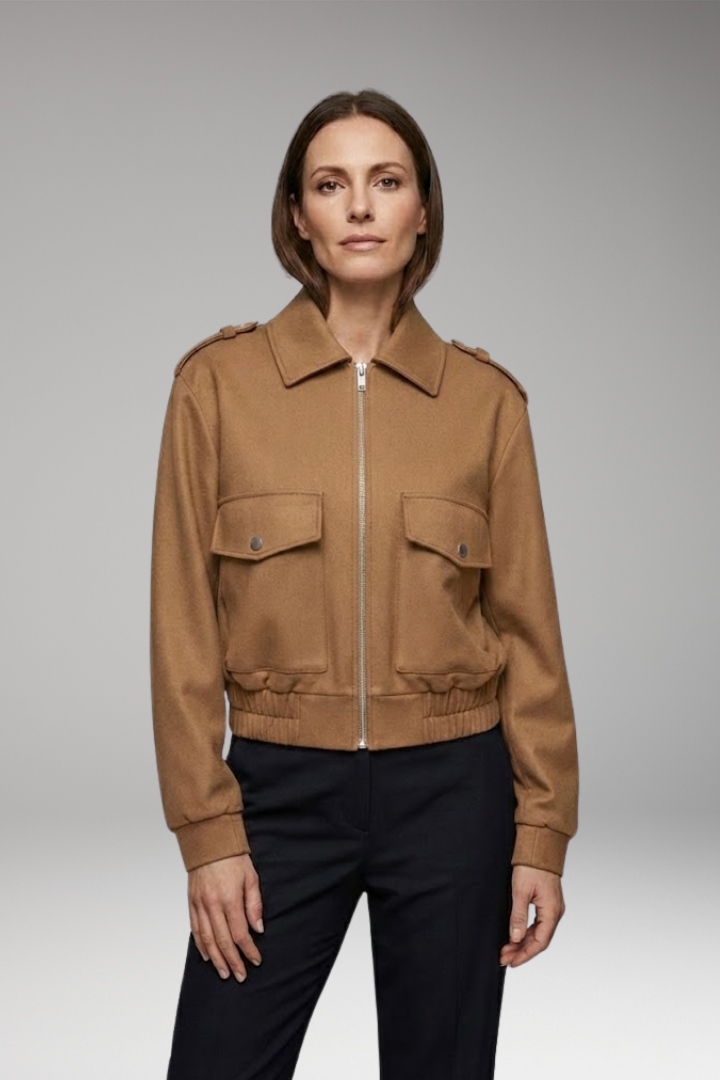 Women's Bomber Jacket with Zipper and Patch Pockets