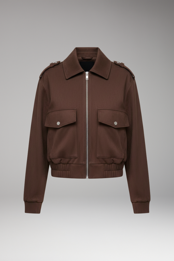Women's Bomber Jacket with Zipper and Patch Pockets