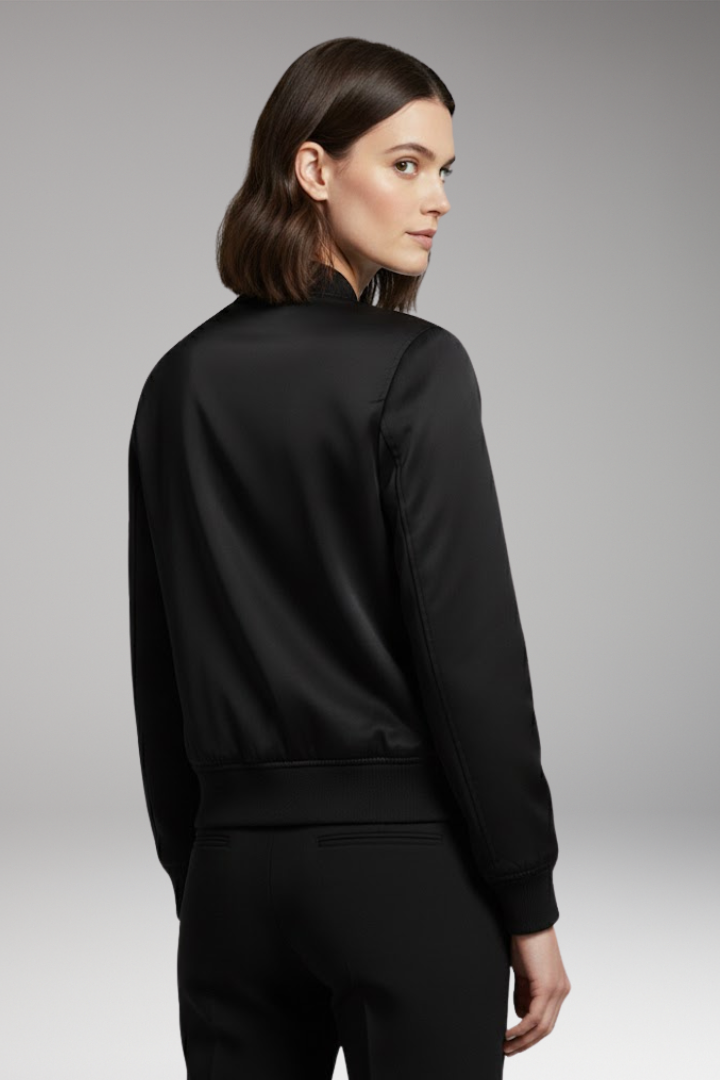 Women's Bomber Jacket with Zipper and Practical Pockets