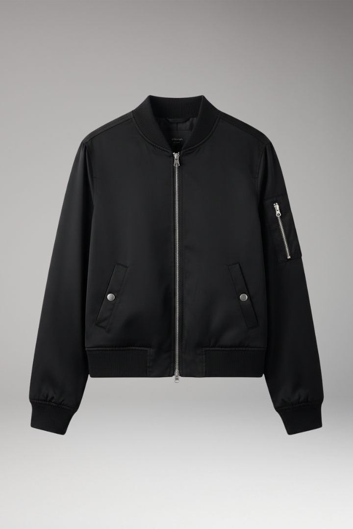 Women's Bomber Jacket with Zipper and Practical Pockets