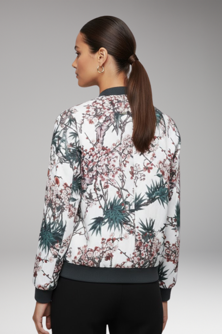 Women's Bomber Jacket with Zipper and Ribbed Cuffs