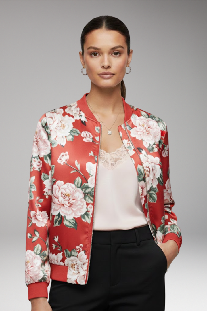 Women's Bomber Jacket with Zipper and Ribbed Cuffs