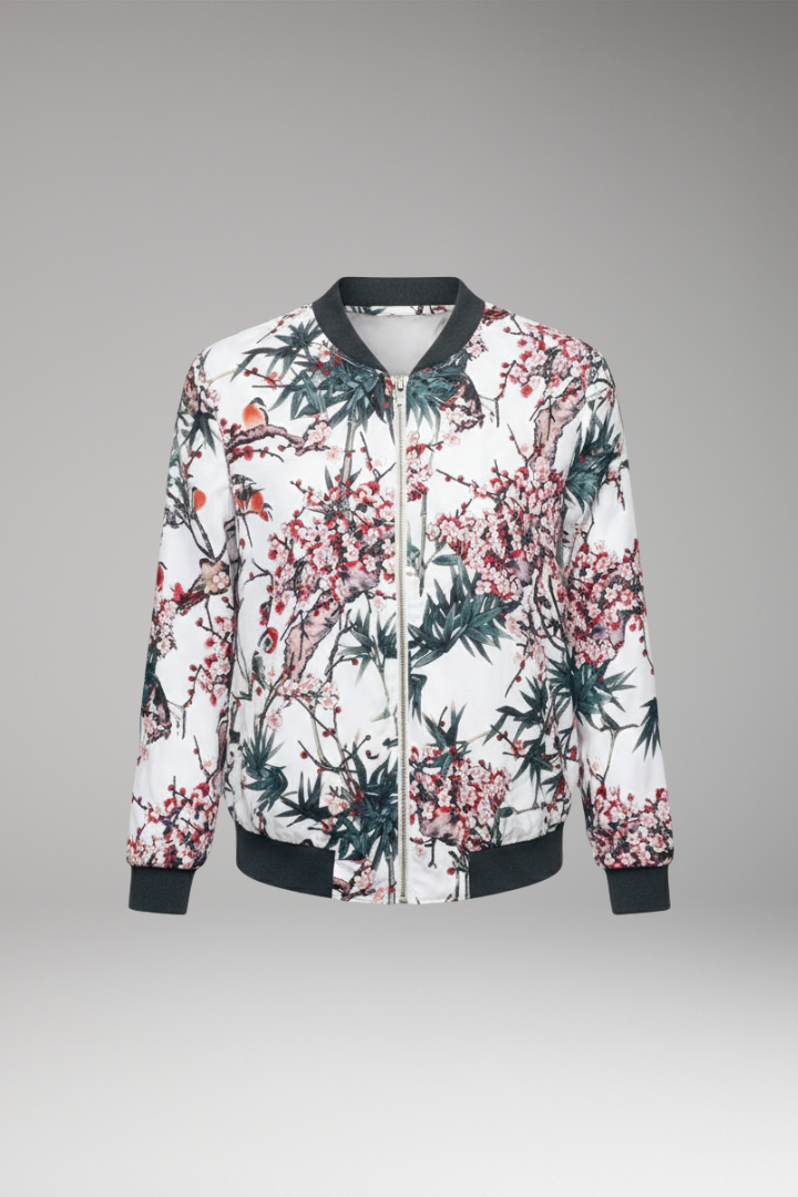 Women's Bomber Jacket with Zipper and Ribbed Cuffs