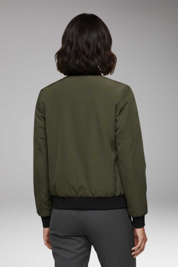 Women's Bomber Jacket with Zipper and Ribbed Hem