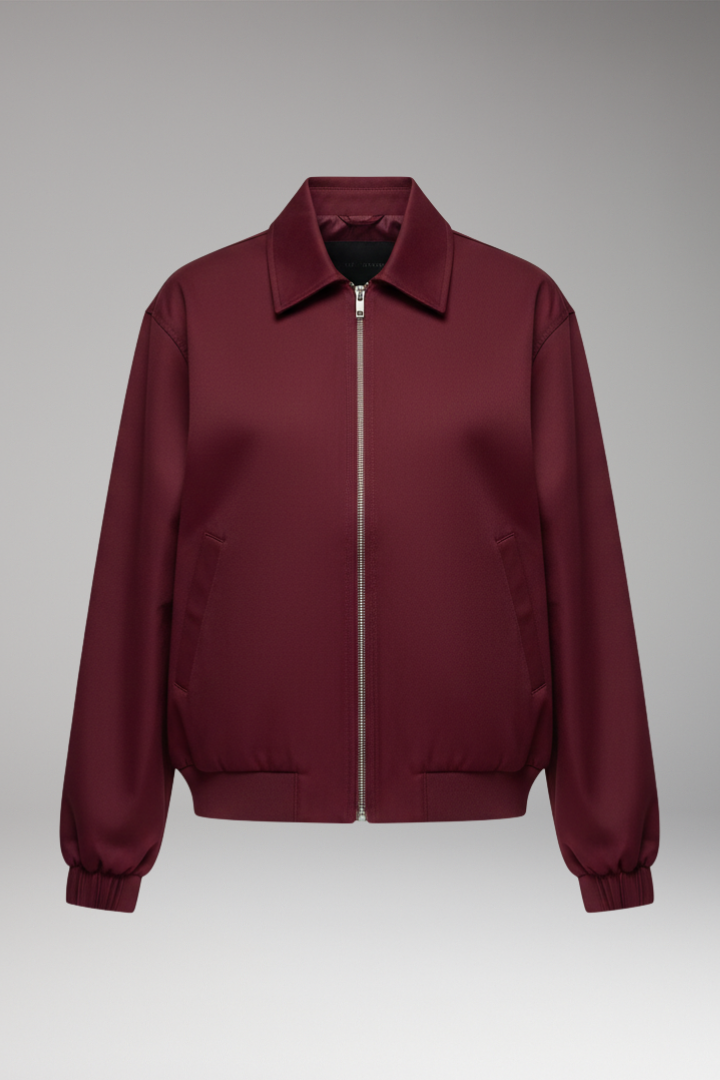 Women's Bomber Jacket with Zipper and Side Pockets