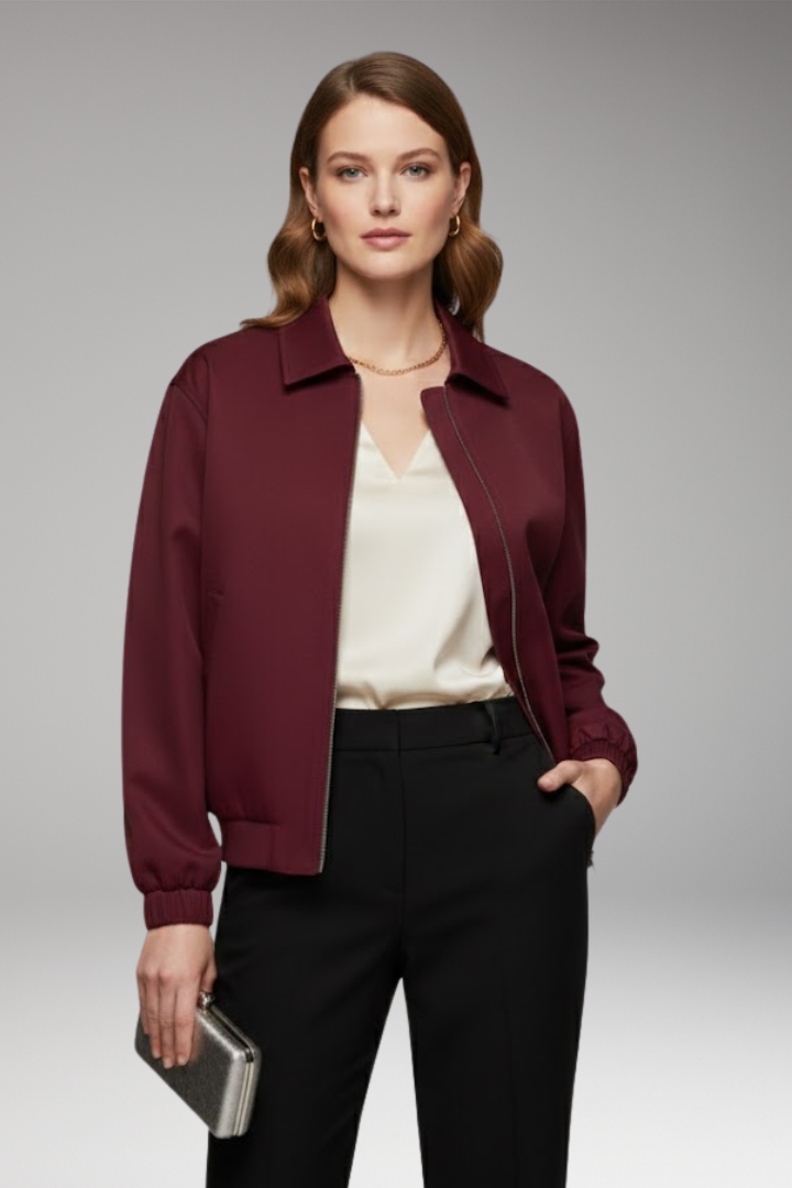 Women's Bomber Jacket with Zipper and Side Pockets