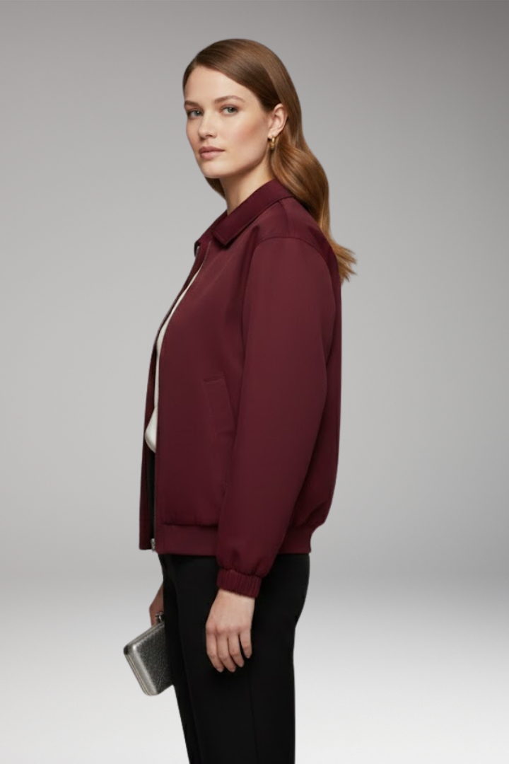 Women's Bomber Jacket with Zipper and Side Pockets