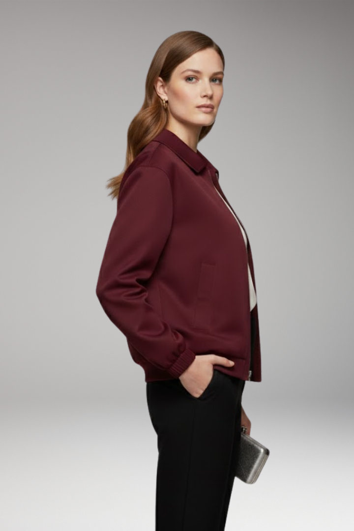 Women's Bomber Jacket with Zipper and Side Pockets