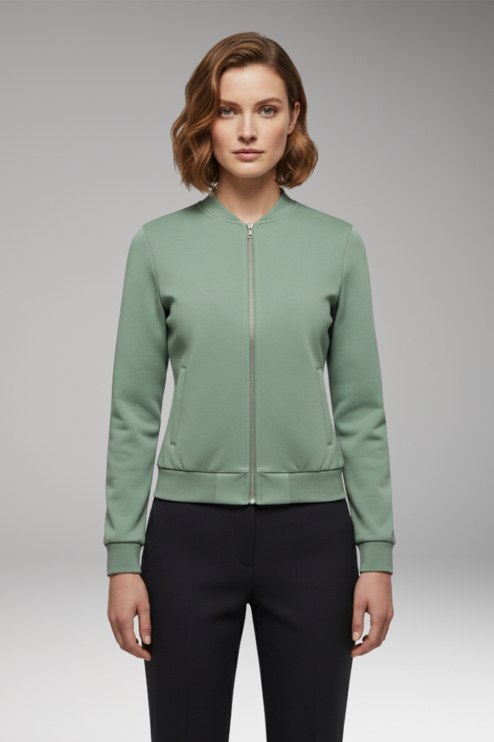 Women's Bomber Jacket with Zipper and Slim Fit Design