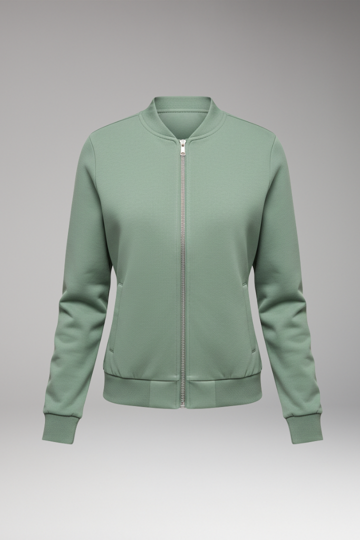 Women's Bomber Jacket with Zipper and Slim Fit Design