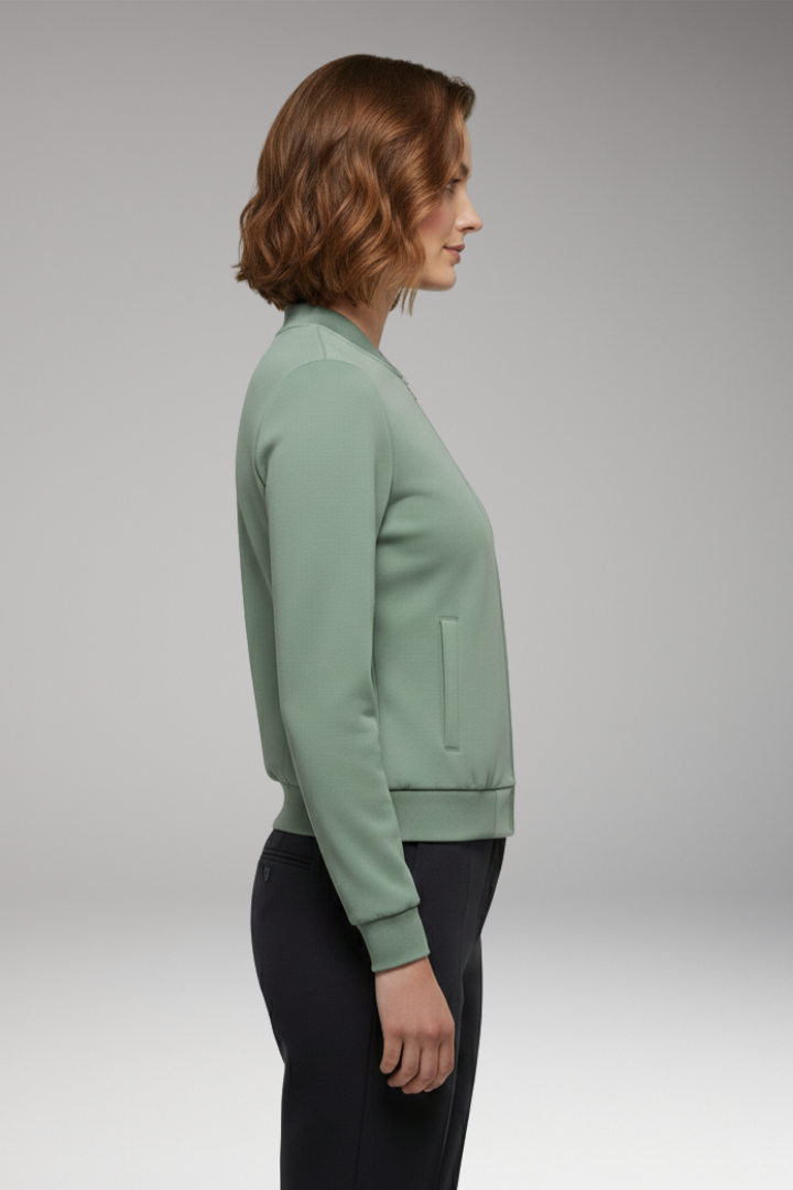 Women's Bomber Jacket with Zipper and Slim Fit Design