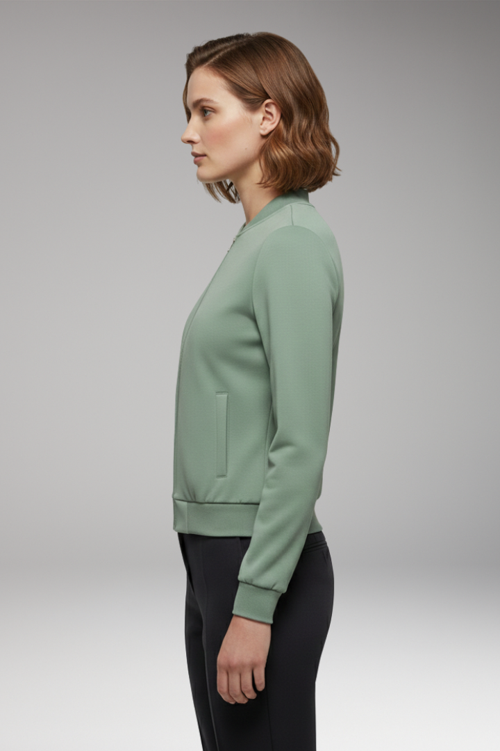 Women's Bomber Jacket with Zipper and Slim Fit Design