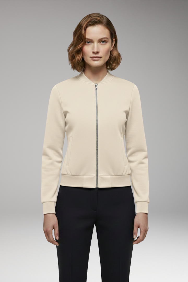 Women's Bomber Jacket with Zipper and Slim Fit Design
