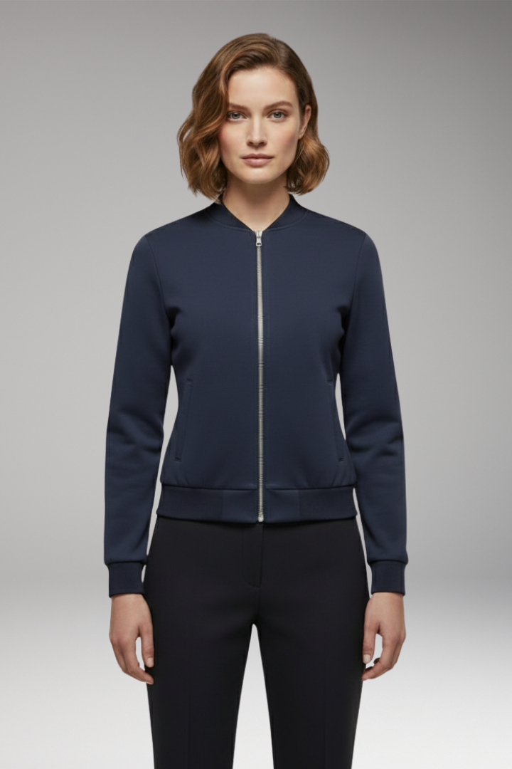 Women's Bomber Jacket with Zipper and Slim Fit Design