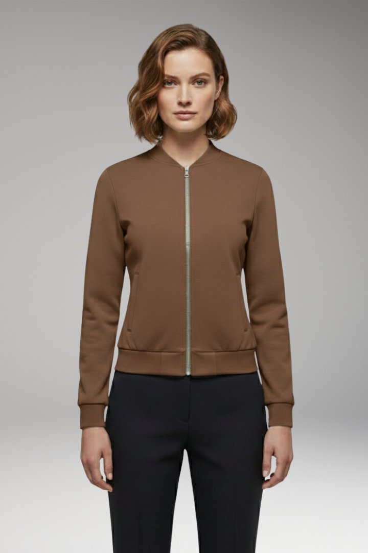 Women's Bomber Jacket with Zipper and Slim Fit Design
