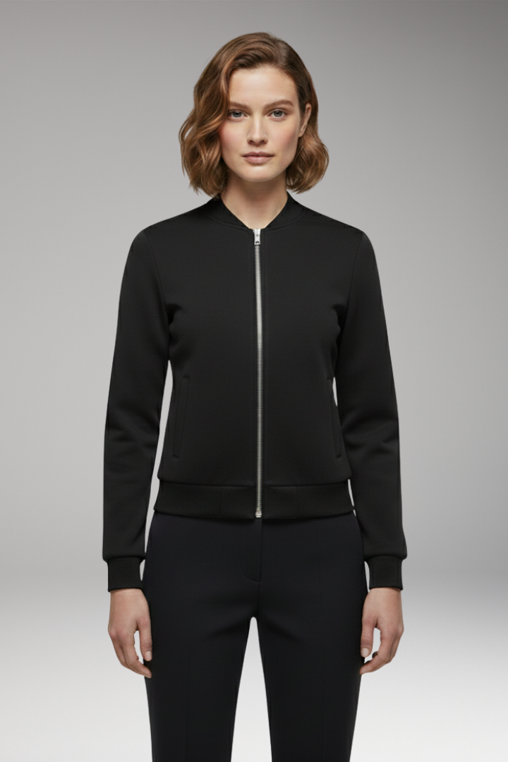Women's Bomber Jacket with Zipper and Slim Fit Design