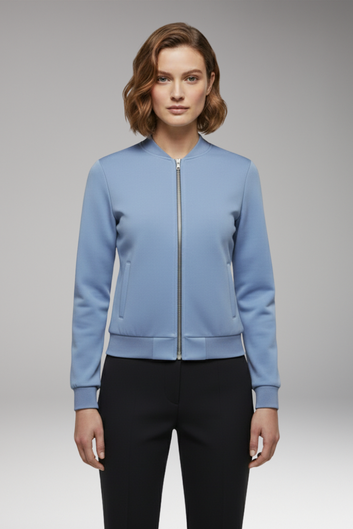 Women's Bomber Jacket with Zipper and Slim Fit Design