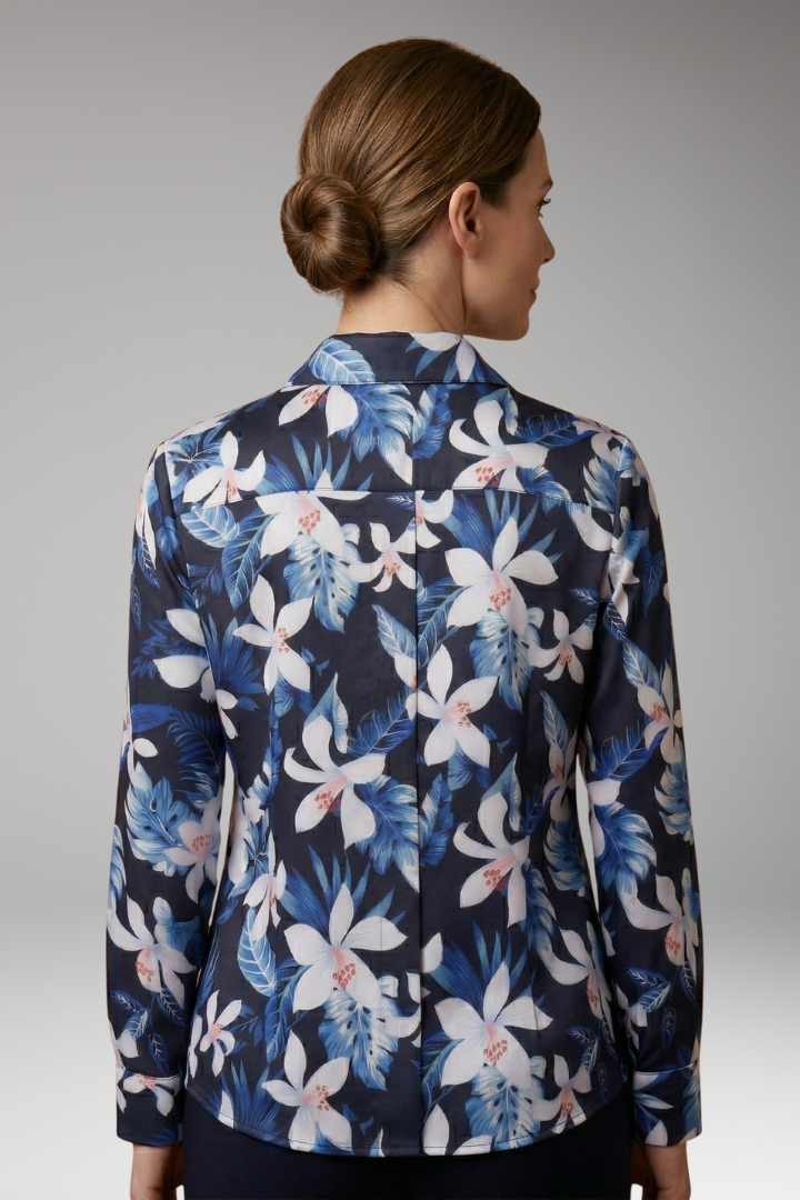 Women's Button-Down Shirt with Floral Print and Long Sleeves