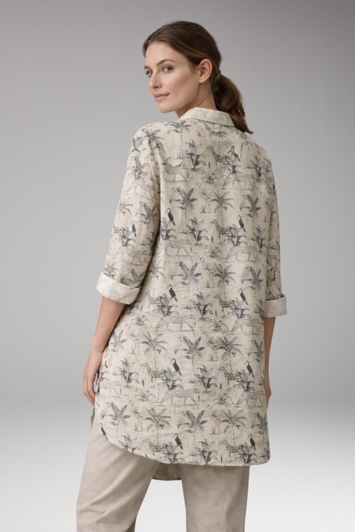 Women's Button-Down Shirt with Floral Print and Rolled Sleeves