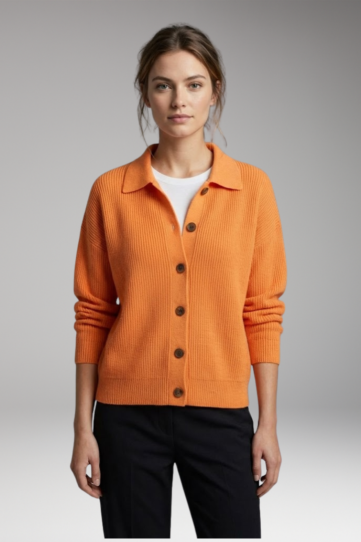 Women's Cardigan with Button Closure and Long Sleeves