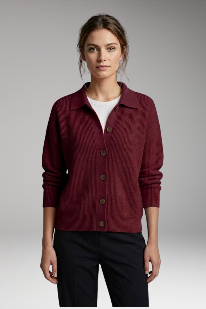 Women's Cardigan with Button Closure and Long Sleeves
