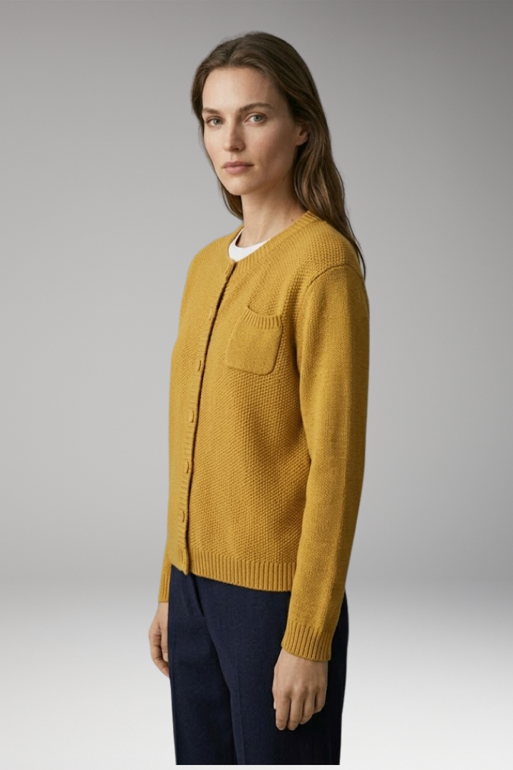 Women's Cardigan with Button Closure and Ribbed Cuffs