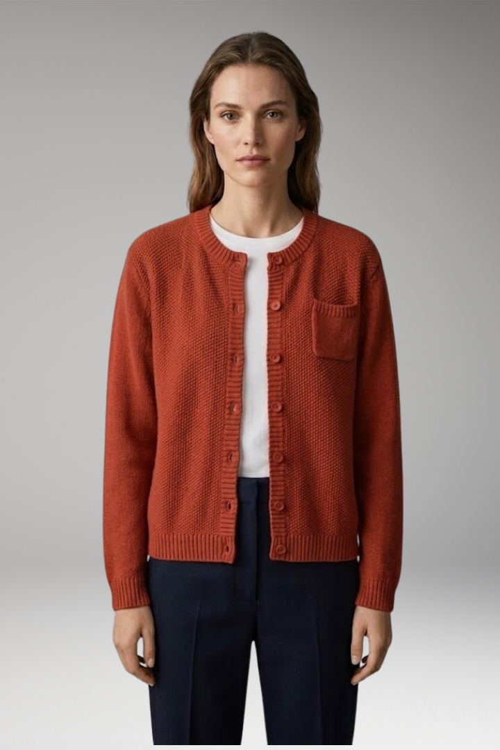 Women's Cardigan with Button Closure and Ribbed Cuffs