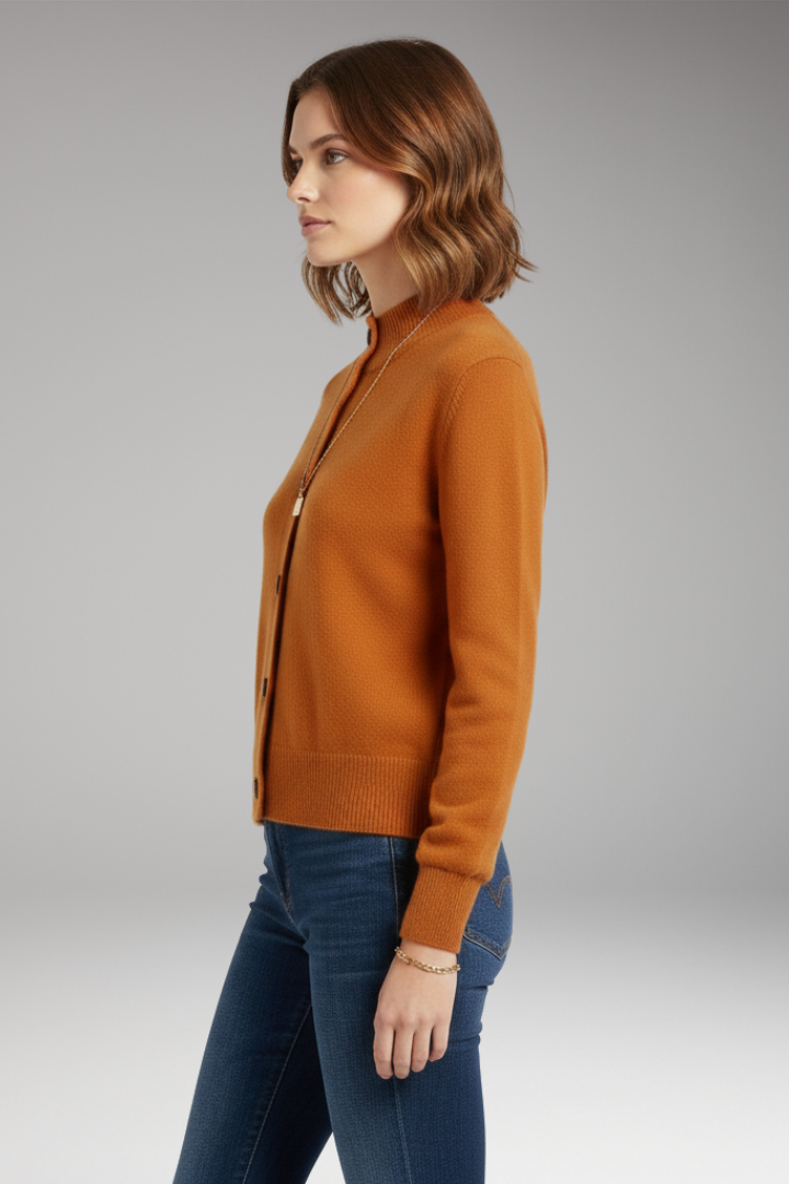 Women's Cardigan with High Neckline and Button Closure