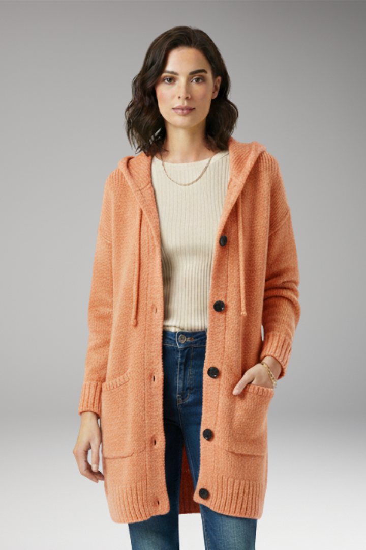 Women's Cardigan with Hood and Button Closure