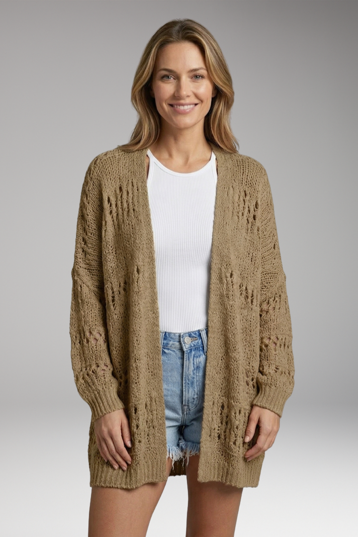 Women's Cardigan with Open Front and Long Sleeves
