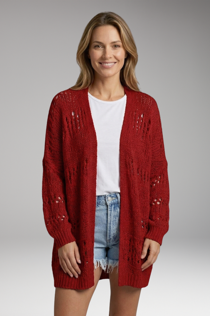 Women's Cardigan with Open Front and Long Sleeves