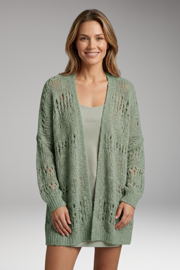 Women's Cardigan with Open Front and Long Sleeves