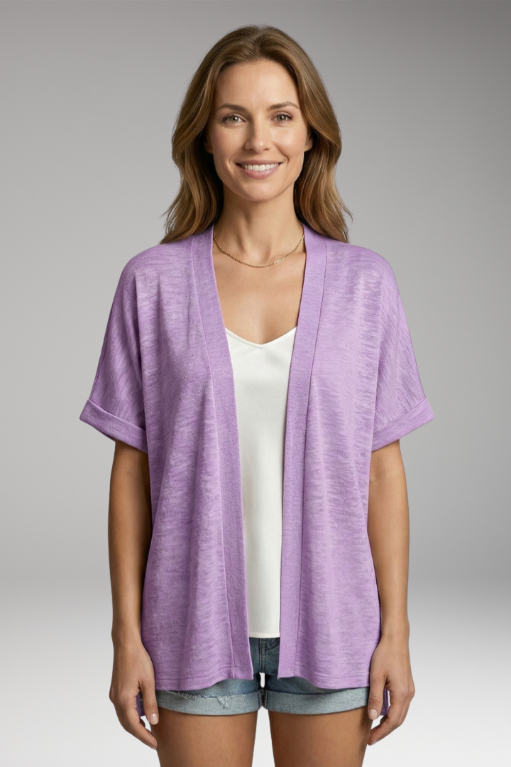 Women's Cardigan with Open Front and Short Sleeves