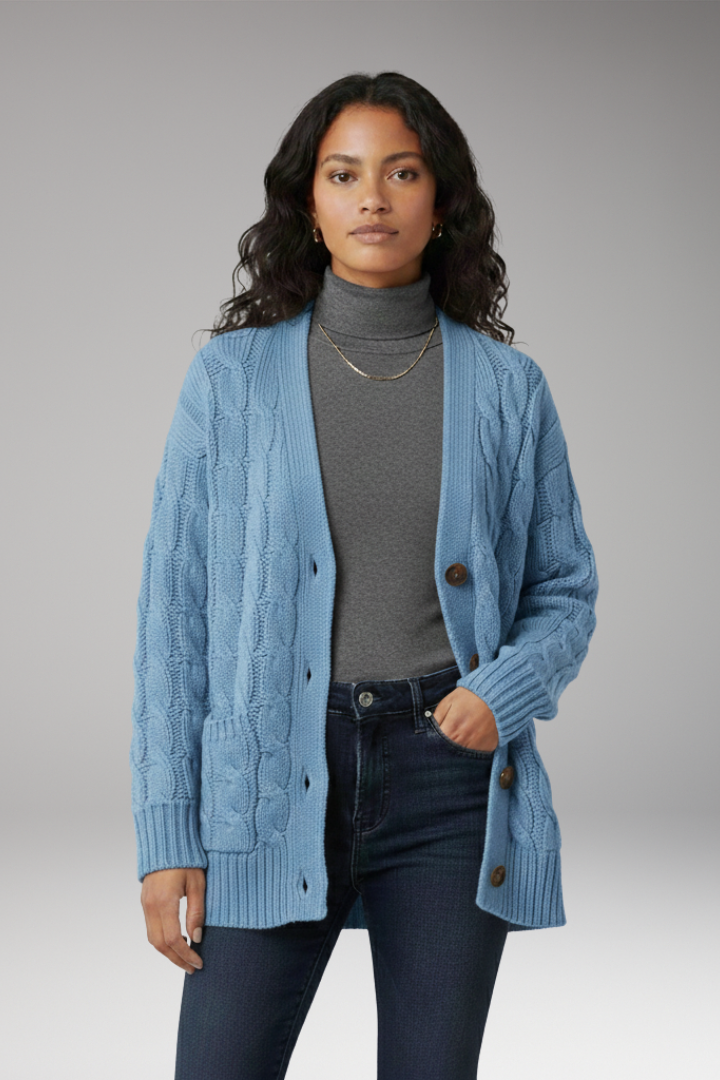 Women's Cardigan with V-Neckline and Textured Surface