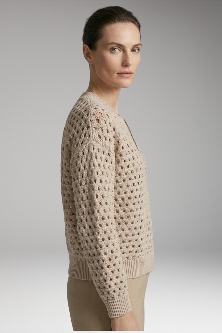 Women's Cardigan with Zip Closure and Ribbed Hem