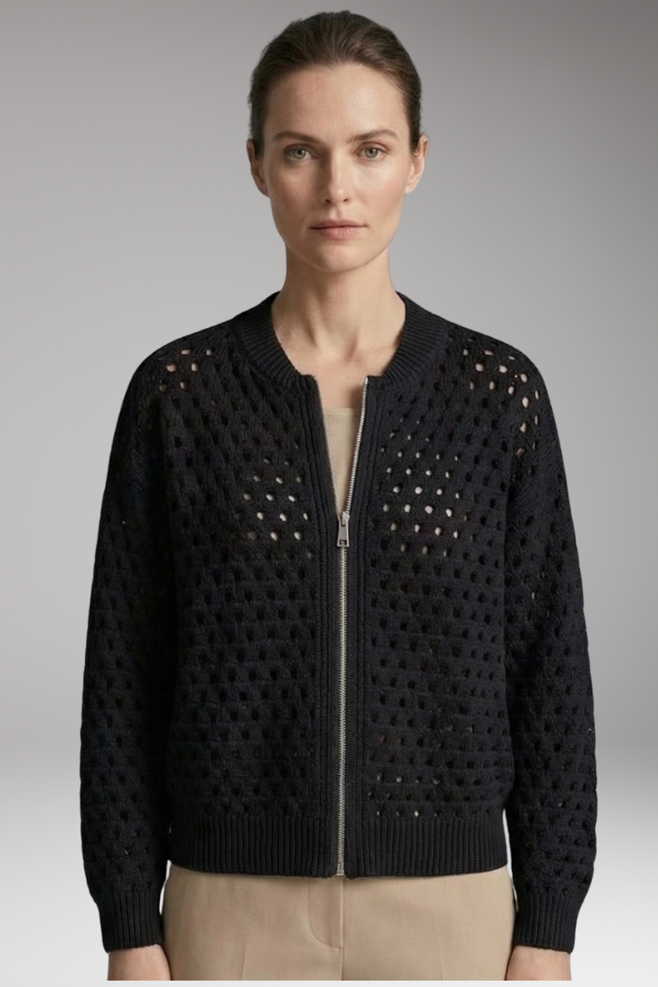 Women's Cardigan with Zip Closure and Ribbed Hem