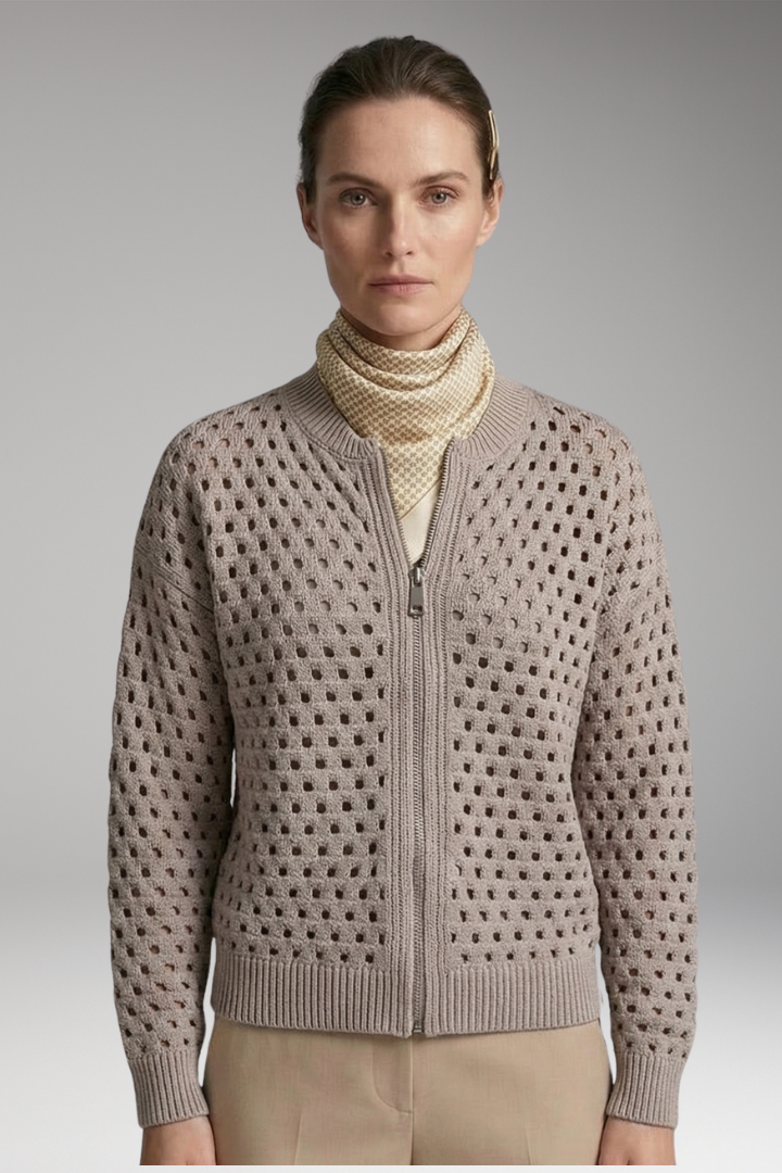 Women's Cardigan with Zip Closure and Ribbed Hem