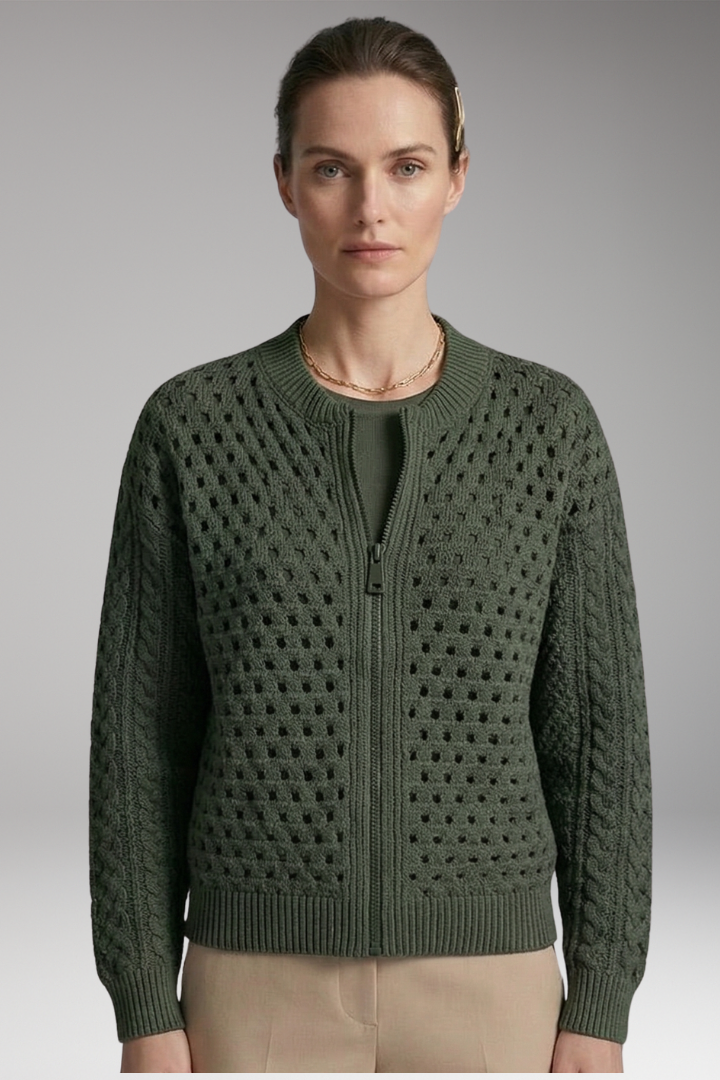 Women's Cardigan with Zip Closure and Ribbed Hem