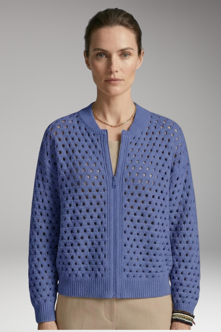 Women's Cardigan with Zip Closure and Ribbed Hem