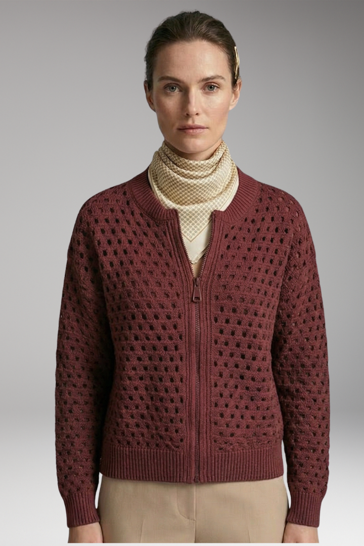 Women's Cardigan with Zip Closure and Ribbed Hem