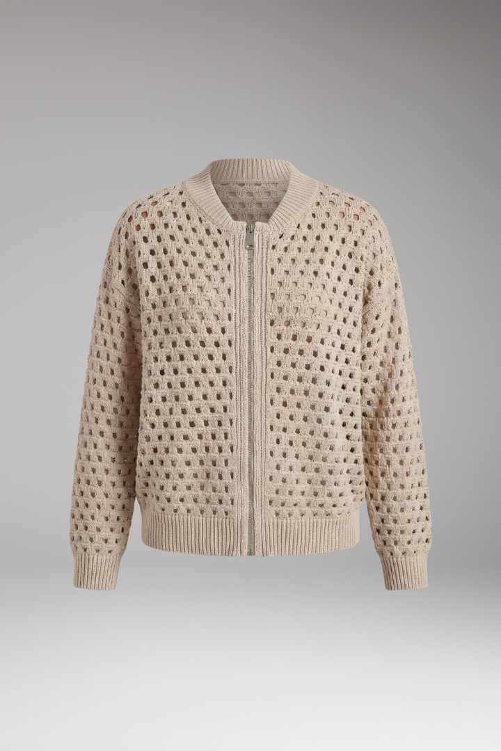 Women's Cardigan with Zip Closure and Ribbed Hem
