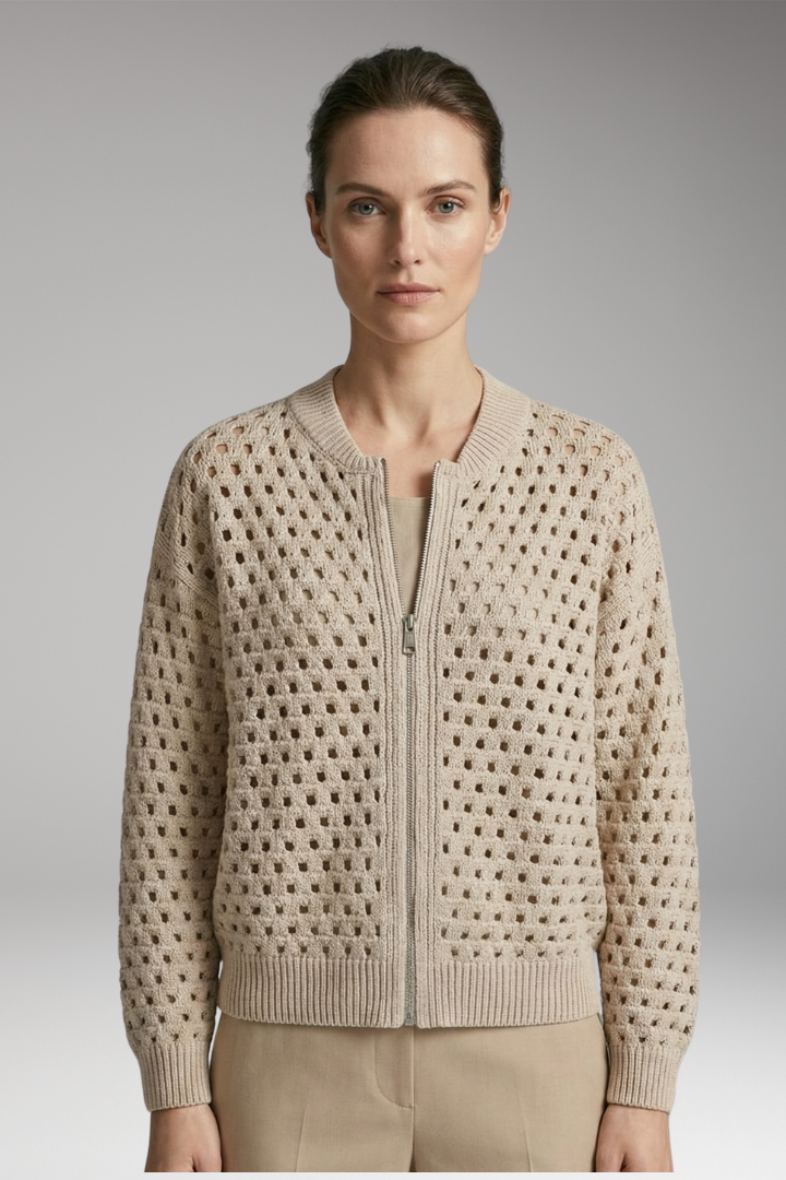 Women's Cardigan with Zip Closure and Ribbed Hem