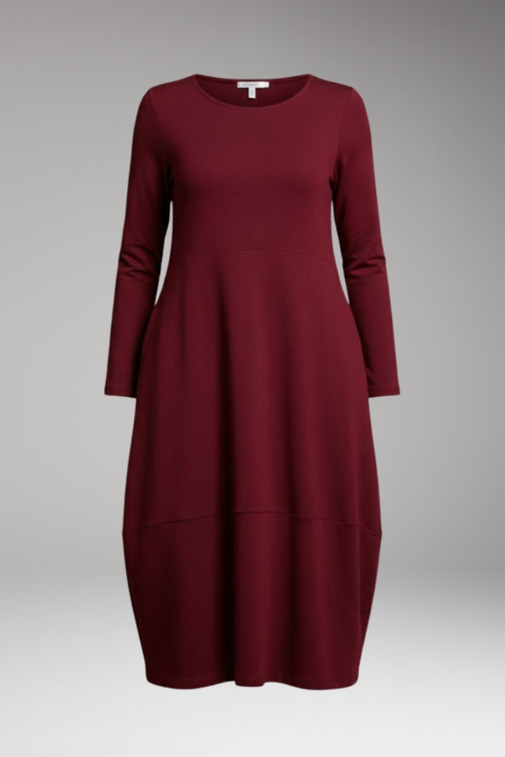 Women's Casual A-line Dress with Round Neck and Long Sleeves
