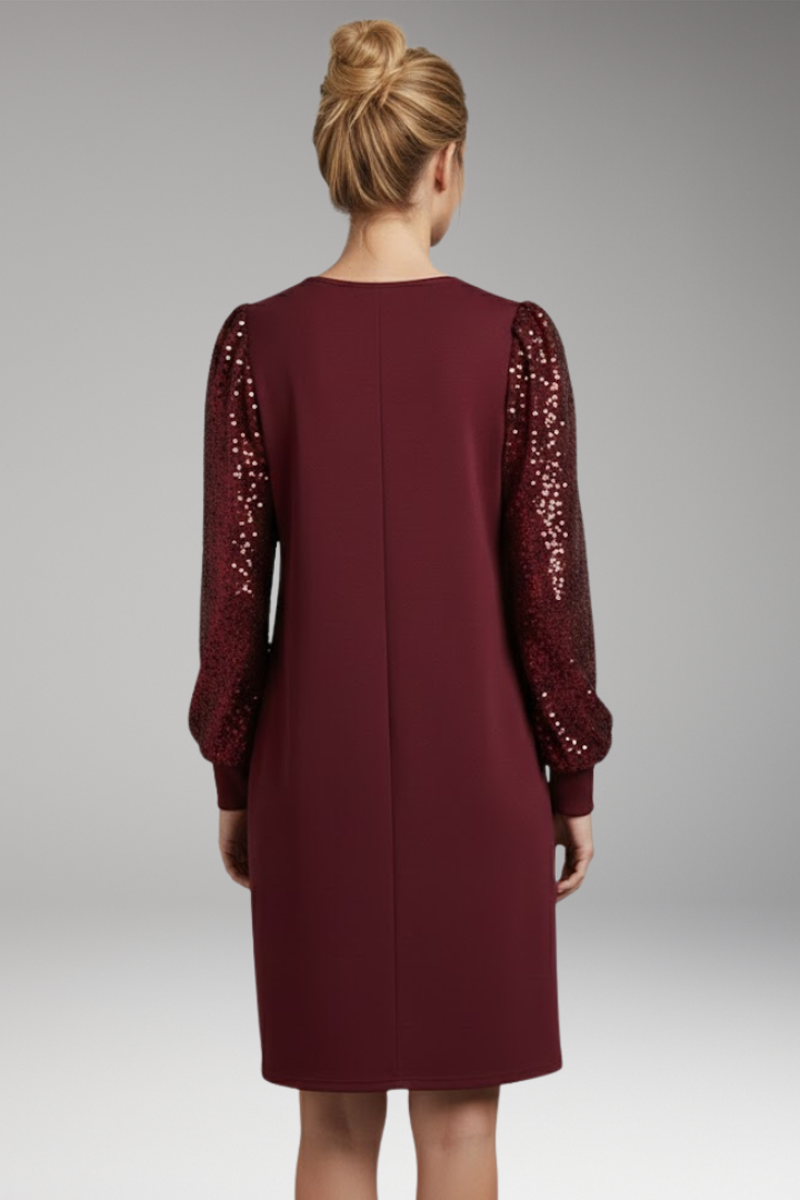 Women's Casual Dress with Glittering Sleeves and Relaxed Fit