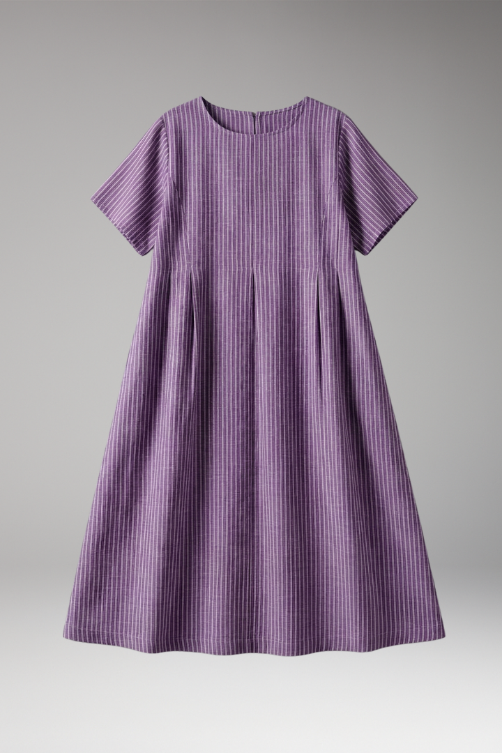 Women's Casual Long Dress with Pleated Waist and Side Pockets